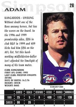 2000 Select AFL Millennium #26 Adam Simpson Back